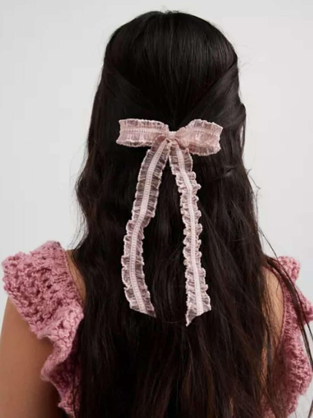 NWT Urban Outfitters Scalloped Edge Pink Floral Hair Bow Barrette